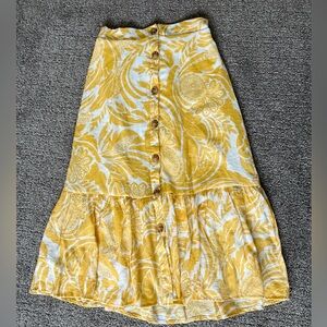 Mlle Gabrielle Women's Yellow Floral Button-Down Boho Maxi Skirt Size S